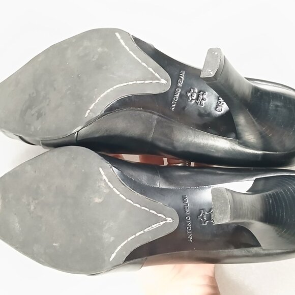 Antonio Melani Vero Cuoio Black Leather Pumps 4" Heel Made in Italy Size 8.5 VG - Picture 12 of 14